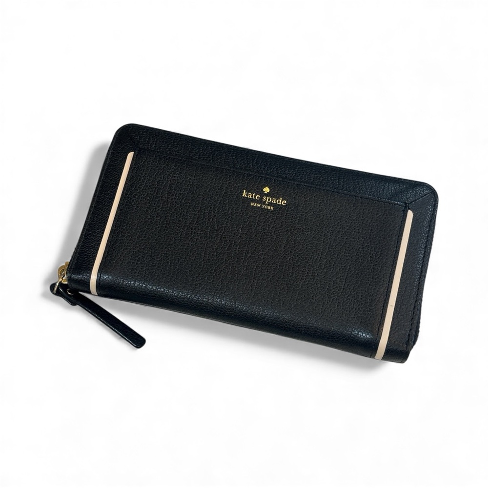 Kate Spade Black Pink Accent Stripe Neda Garrett Street Zip Around Wallet